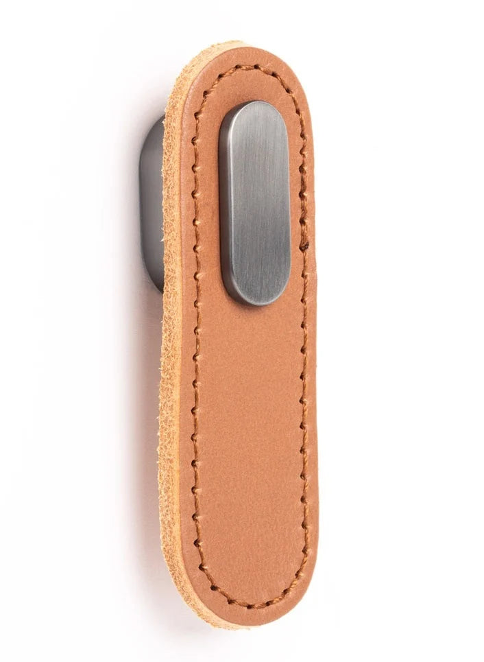 Maner Oblong din piele bej pentru mobilier, cu ornament finisaj gri periat